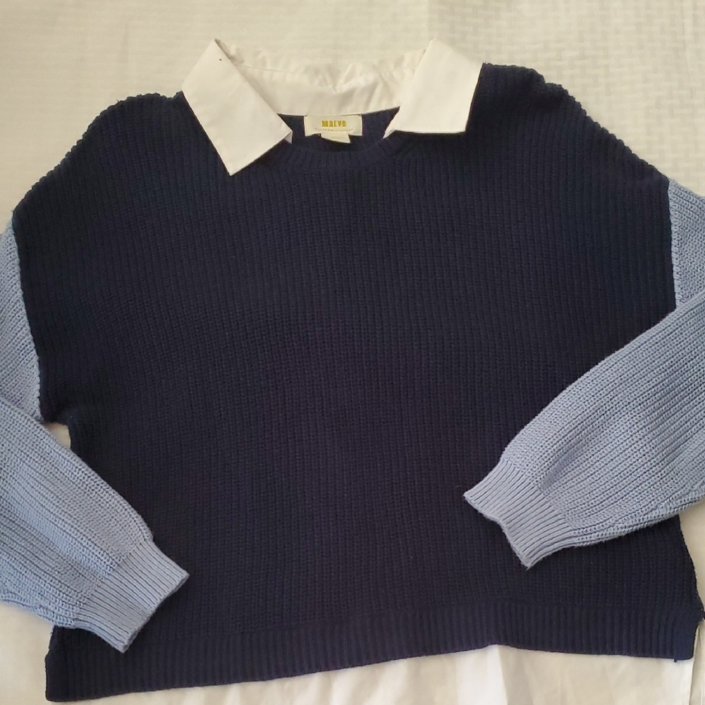 Maeve Navy and Light Blue Sweater with White Collar Shirt - Picture 2 of 14